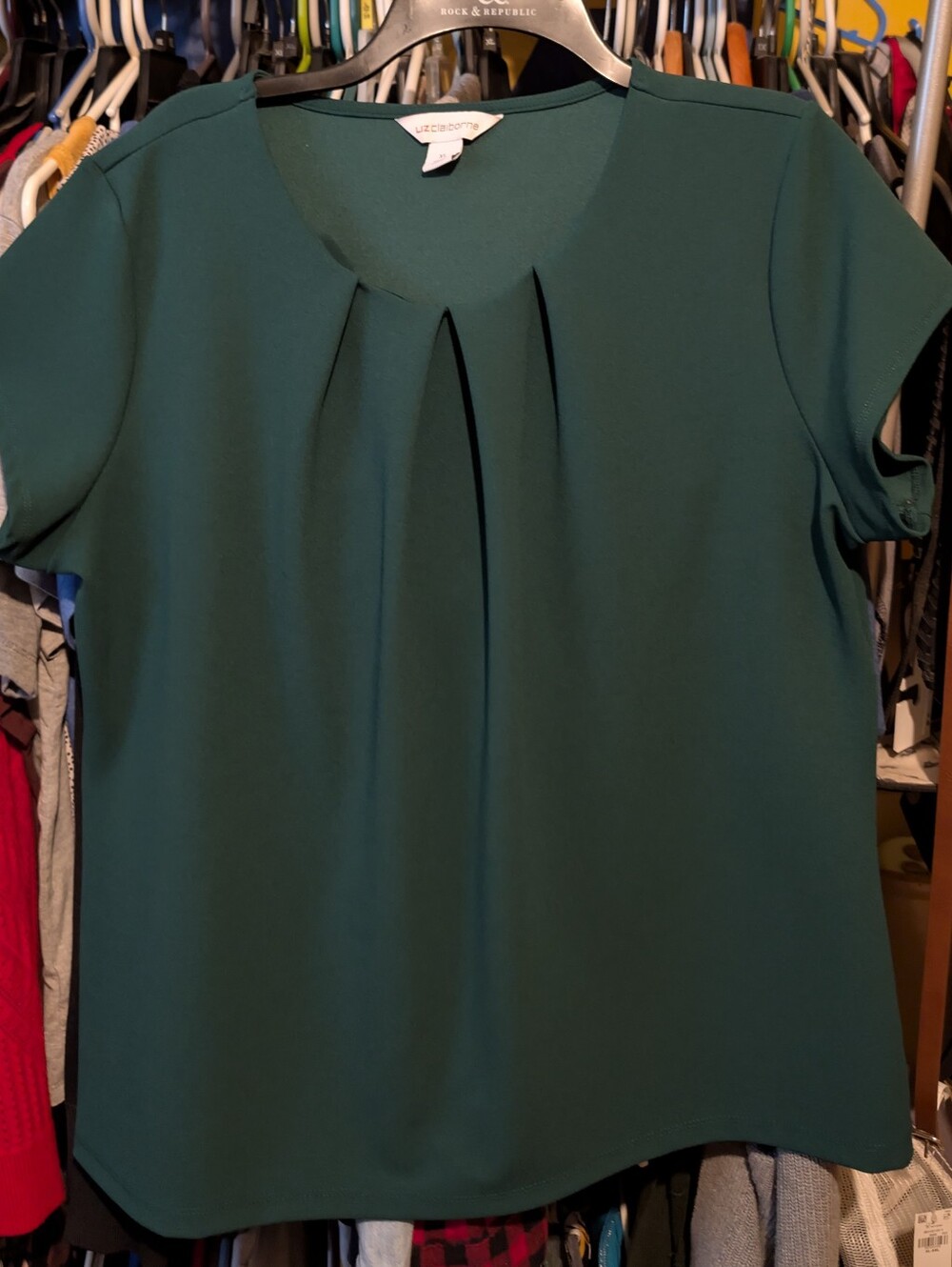 Liz Claiborne Teal Green Short Sleeve Pleat-Front Blouse